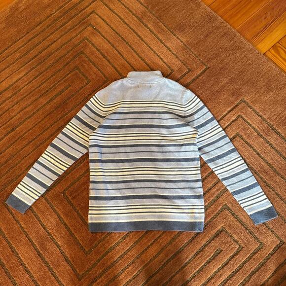 Blue white striped ribbed turtleneck Karen Scott size medium - Picture 8 of 8